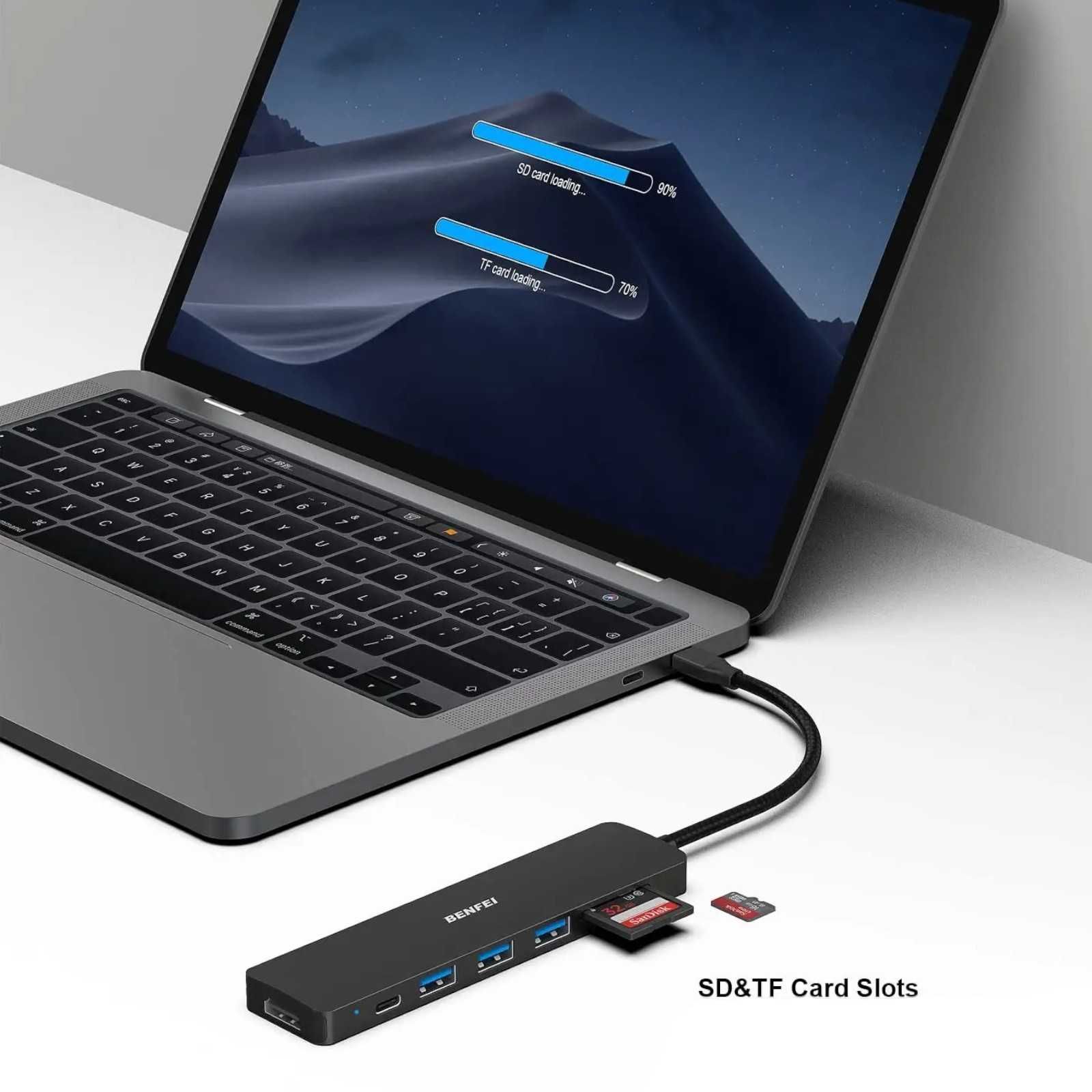 USB хаб перехідник Type-C розгалужувач 3хUSB 3.0 HDMI SD TF Type-C PD