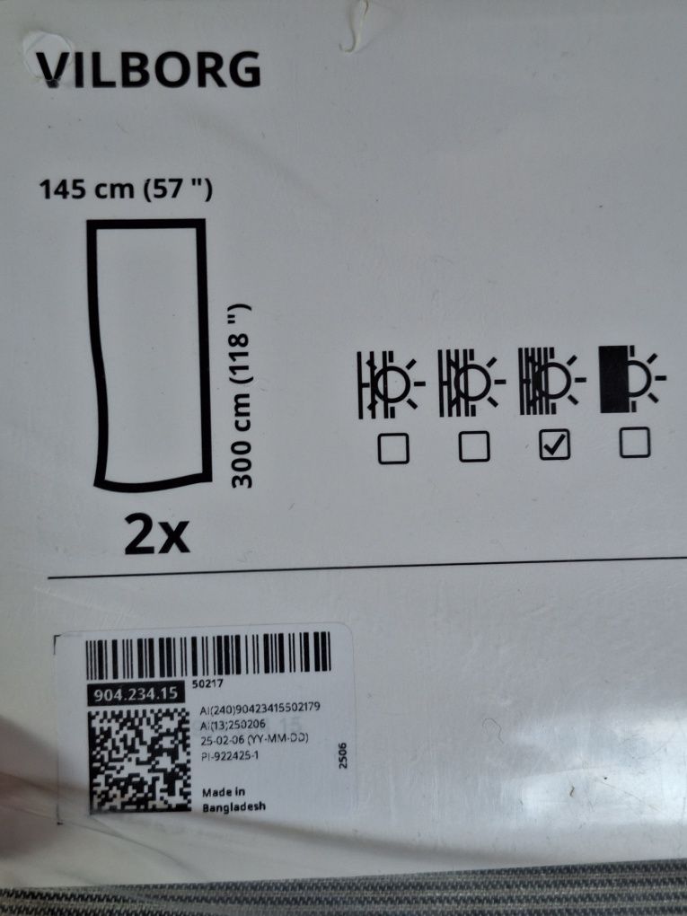 NOWE zaslony zaciemniające szare ikea Vilborg 300x145cm 2szt
