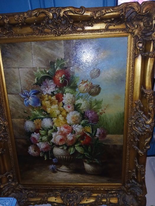 Pałacowy duży obraz w złotej ramie