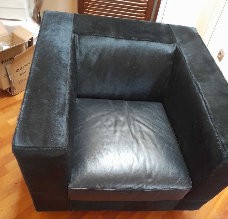 Крісло Pro Seda Італія. Натуральна шкіра, хутро. З пуфиком