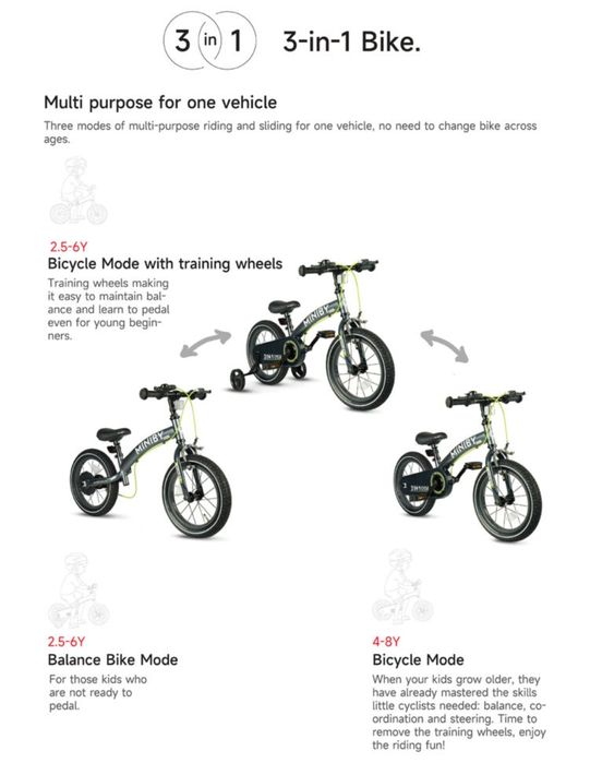 Велосипед - велобег 3in1 Q PLAY MINIBY,колеса 14,съёмные педали