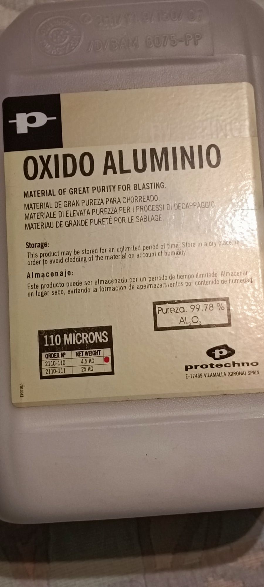Oxido de alumínio 110 micras para jato de areia 4.5kg ÚLTIMA EMBALAGEM