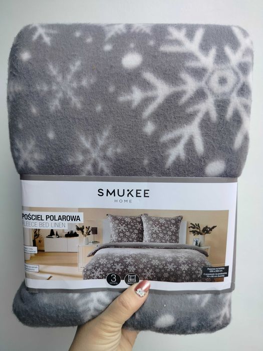 Pościel na prezent polarowa świąteczna Smukee śnieżynki 220x200