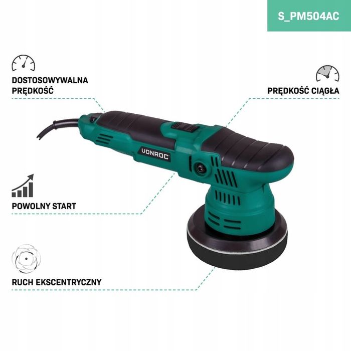 Polerka Mimośrodowa 650w - 125mm | 4 Tarcze Polerskie W Zestawie | Von