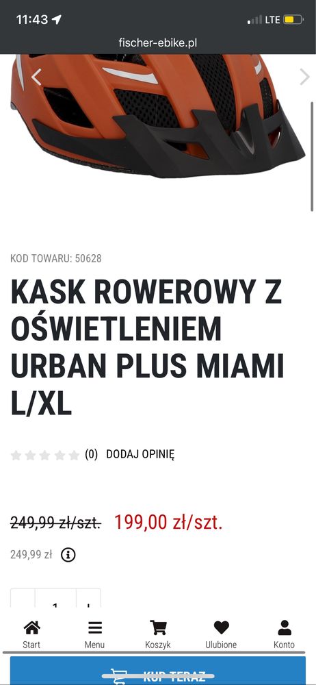 Kask rowerowy fisher L/XL z oświetleniem