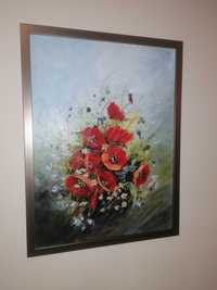 Obraz maki polne kwiaty ręcznie wykonany piękny prezent ramką 42x32cm
