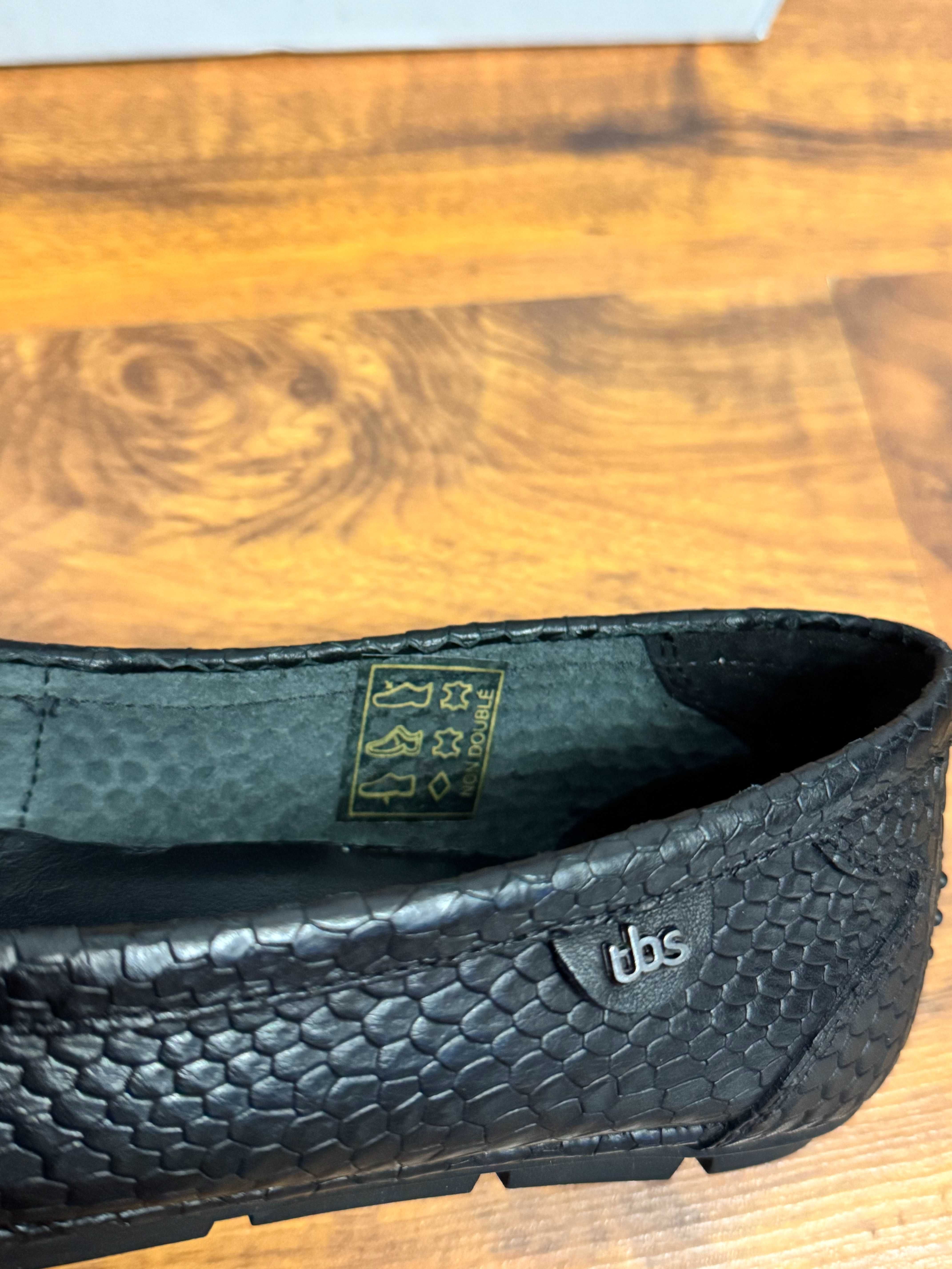 Skórzane baleriny balerinki czarne płaskie buciki buty ze skóry Tbs 36
