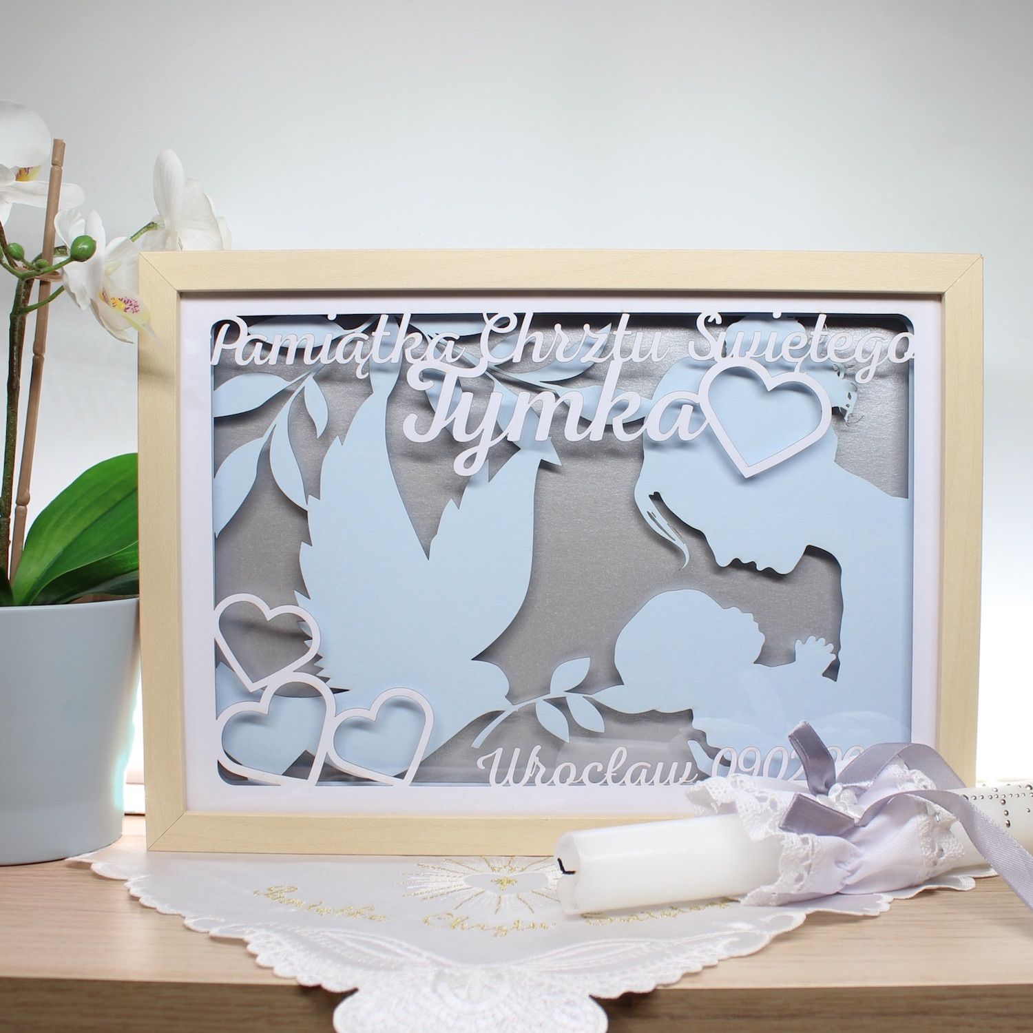 Personalizowana Ramka 3D Shadow Box Pamiątka Chrztu Mama z Dzieckiem
