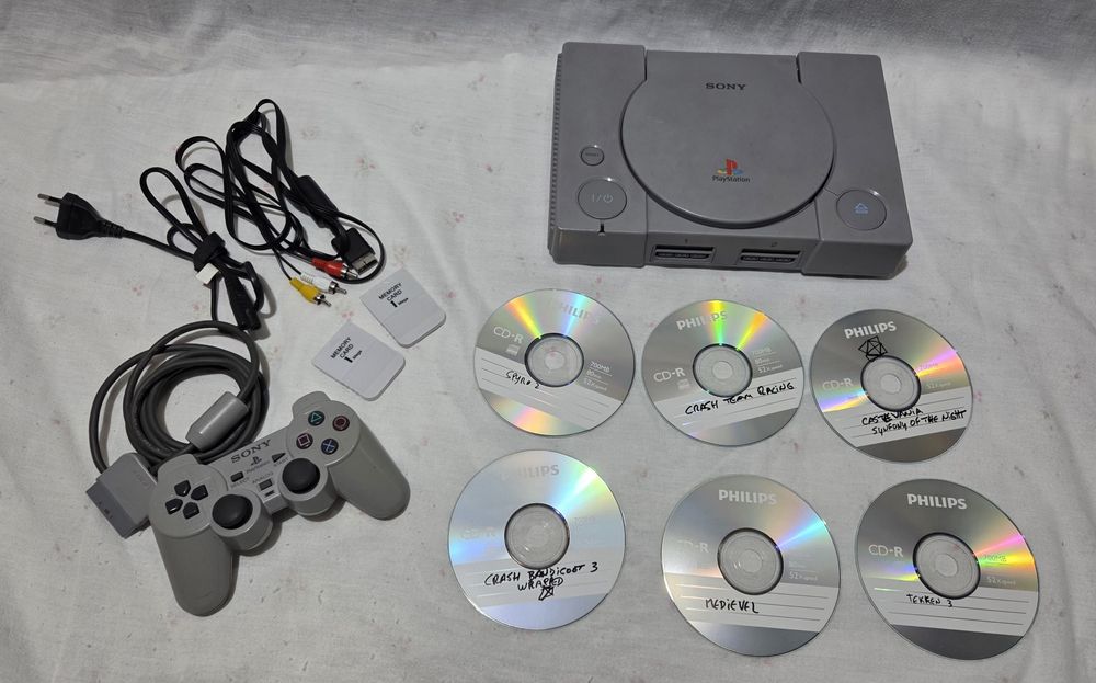 PlayStation ps1 fat com modchip comando e cartão de memória