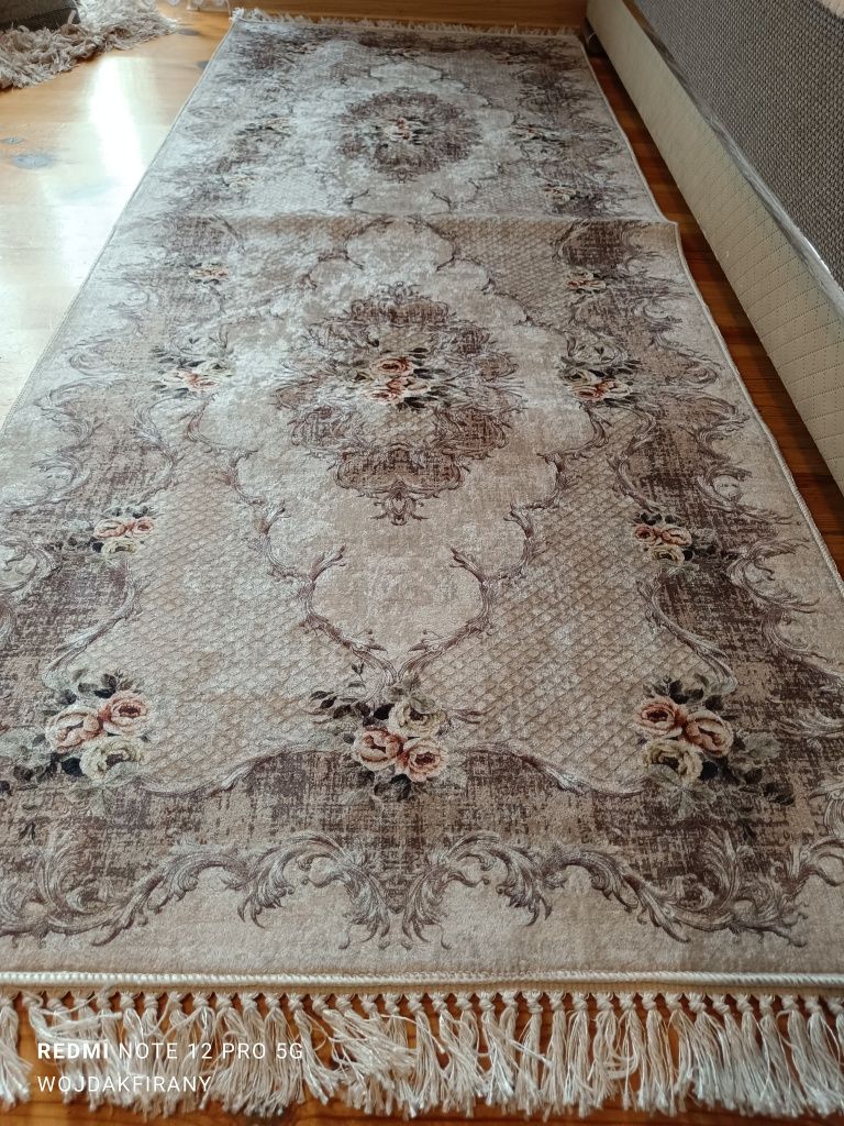 Dywan chodnik antypoślizgowy turecki 80x200 beżowy róże