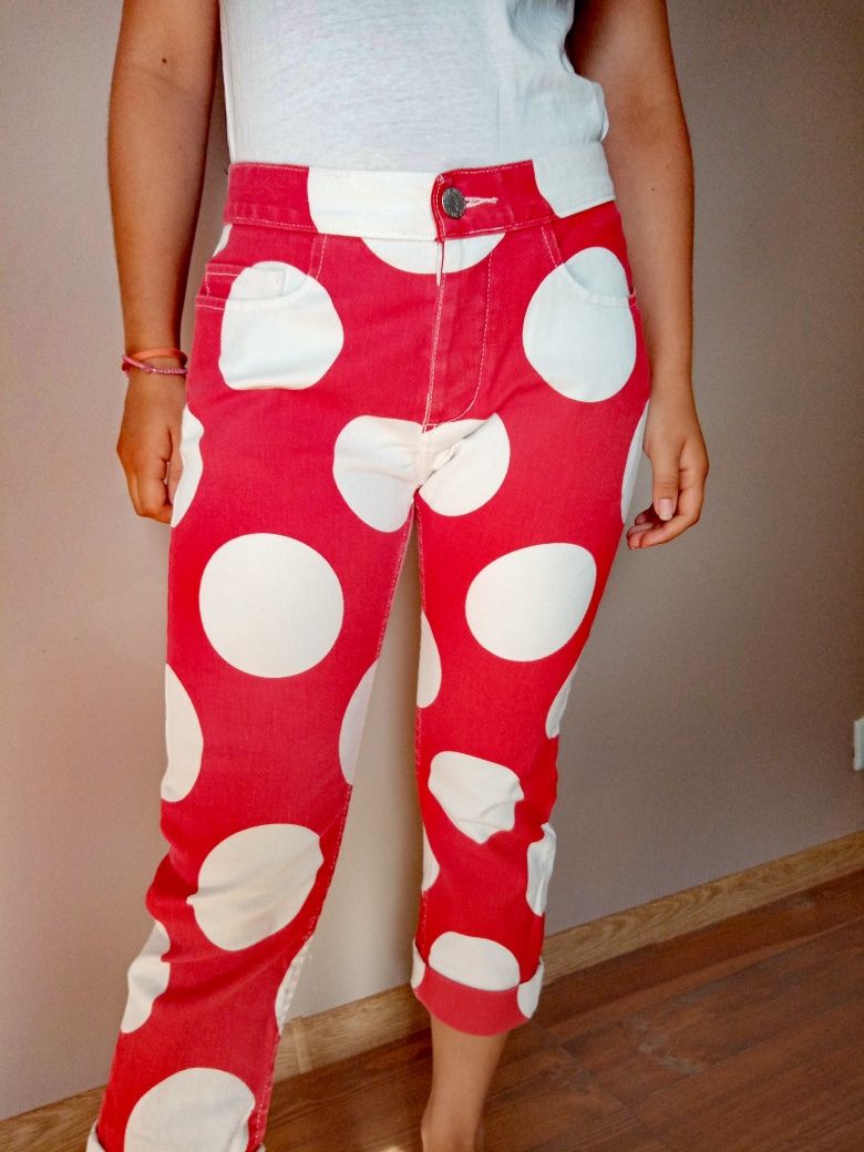 Jeansy Lee Moon Dots w kropki vintage punk rock unikalne czerwone