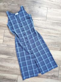 Długa niebieska sukienka w kratę Maxi Vintage Krata 40 42