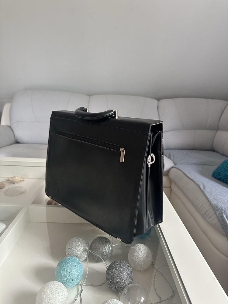 Teczka aktówka czarna skórzana męska Leather Colection ST