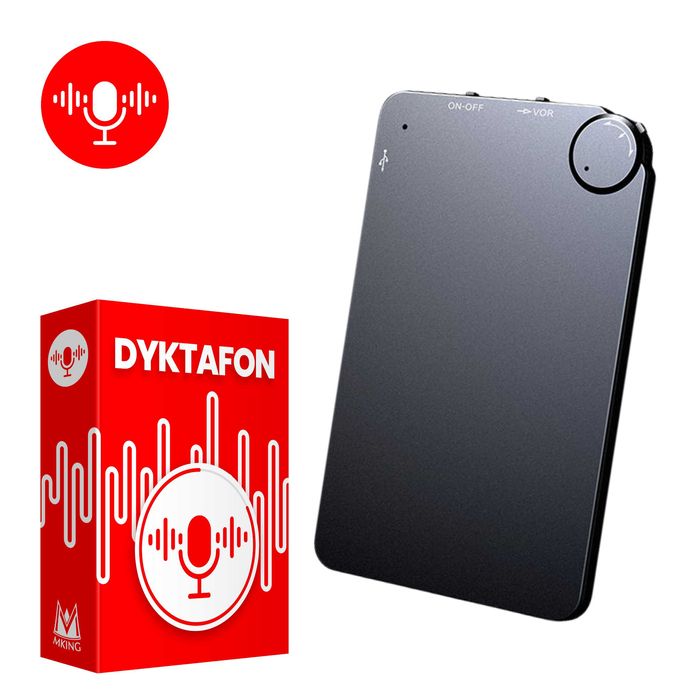 Dyktafon cyfrowy K2 16GB z aktywacją głosem, format karta kredytowa