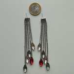Brincos pendentes brilhantes vermelho rosa e transparente