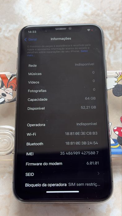Iphone X 64GB desbloqueado, em óptimo estado, bateria a 96%