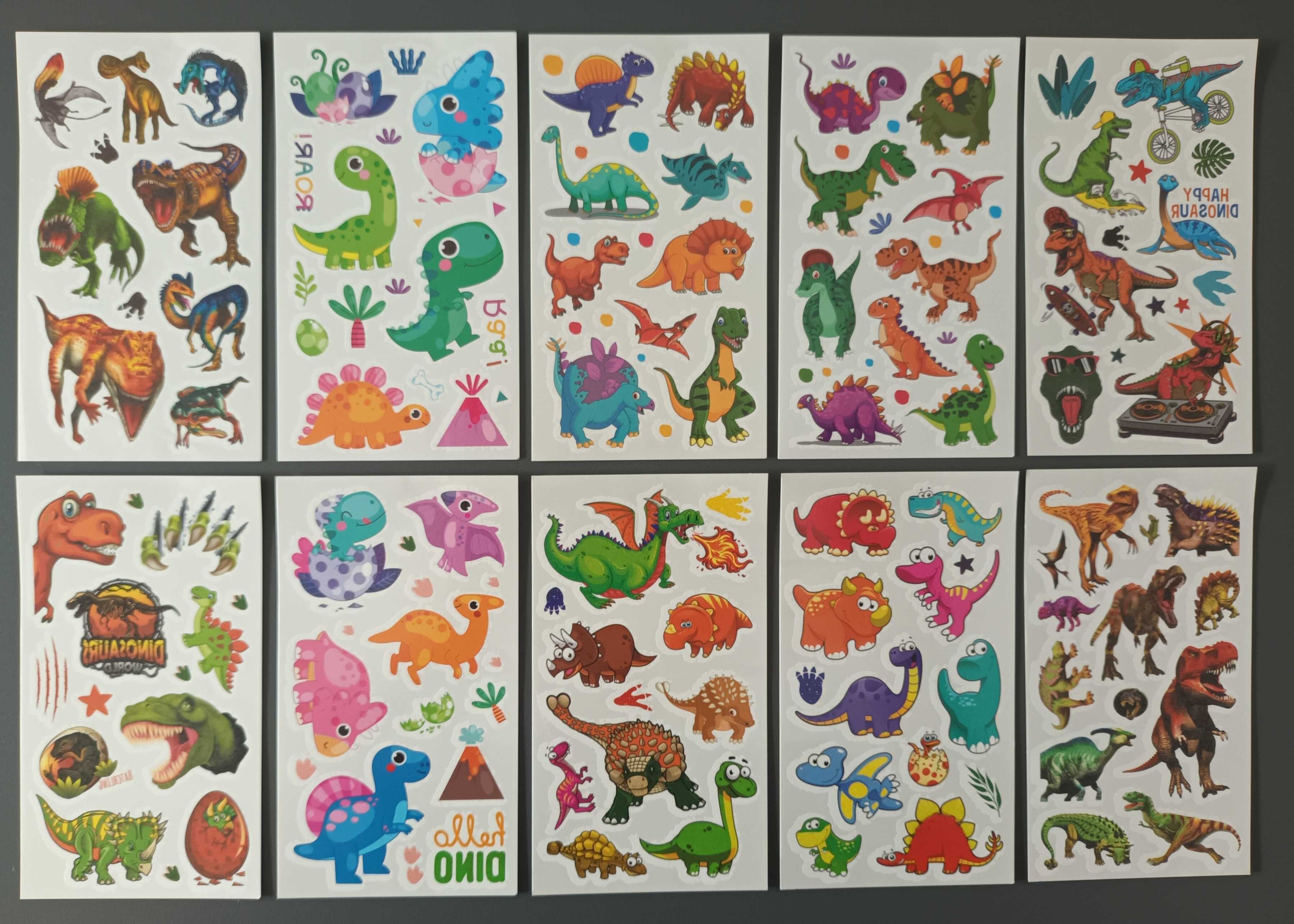 Śliczne tatuaże dziecięce DINOZAURY aż 10 arkuszy!