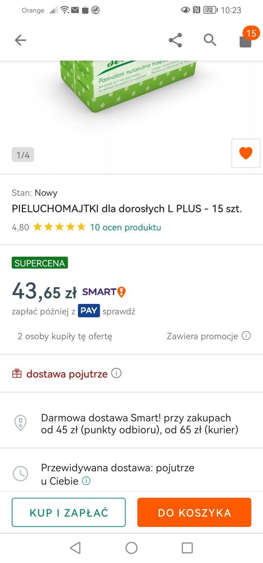 Pieluchomajtki dla dorosłych L Plus 15 szt. 2 x