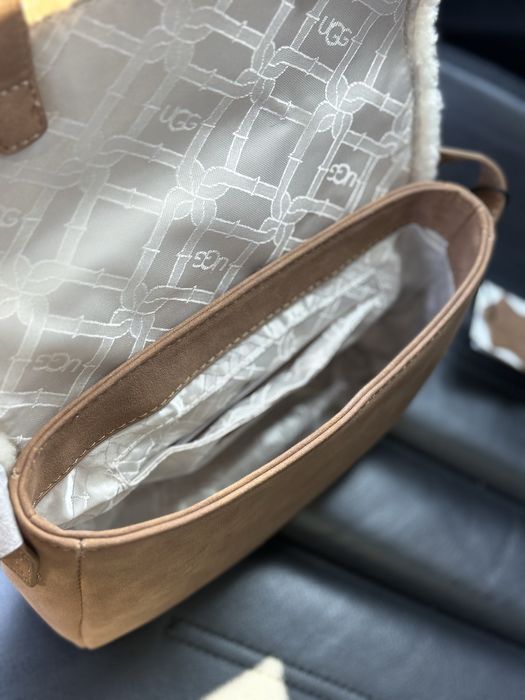 Сумка ugg чорна коричнева рижа овчина шкіра жіноча сумка шкіряна