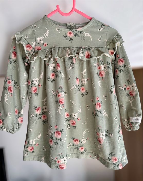 Sukienka Newbie 92 jak nowa kwiatki khaki oliwka