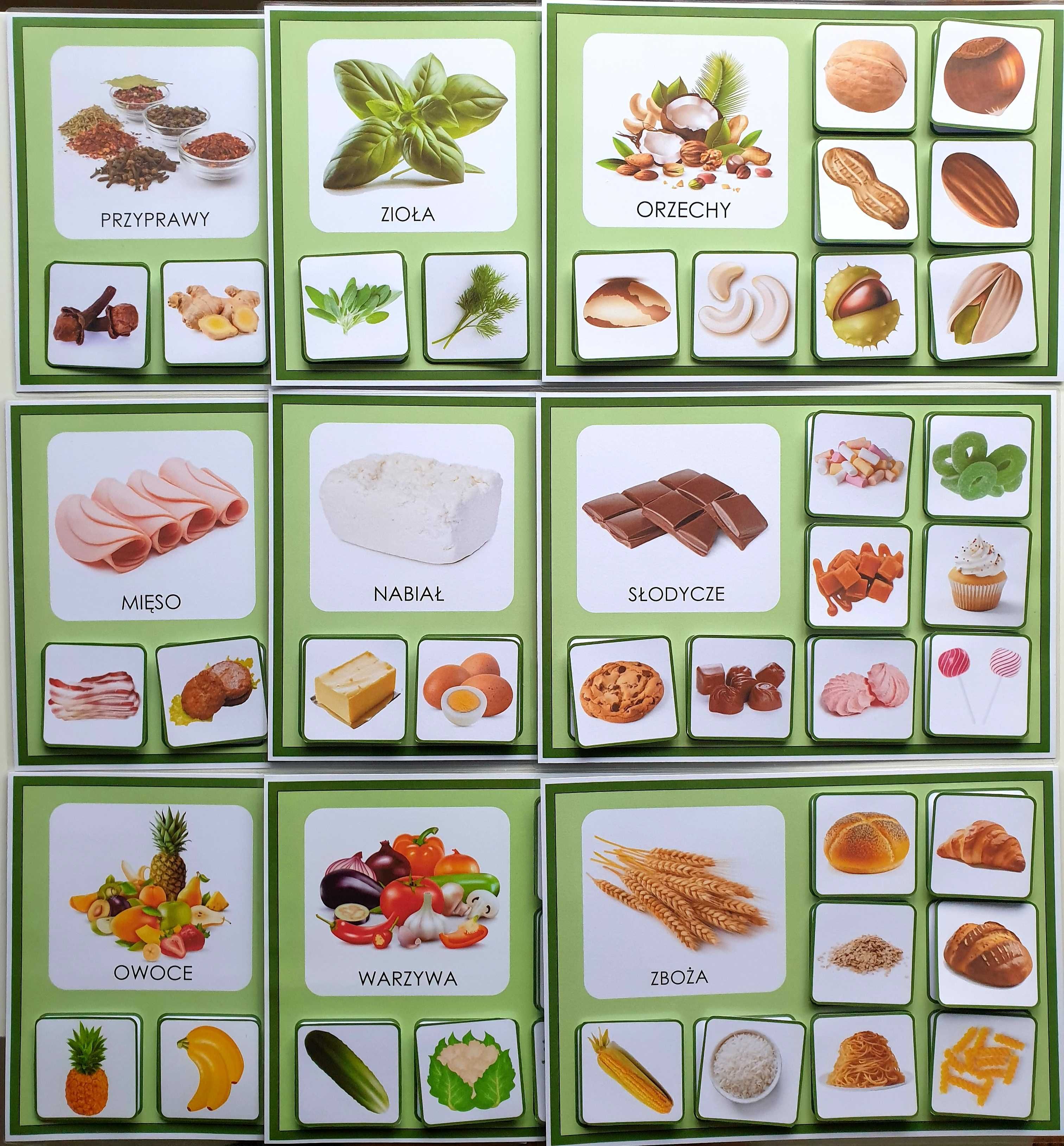kategoryzacja pożywienie jedzenie Montessori sorter układanka plansze