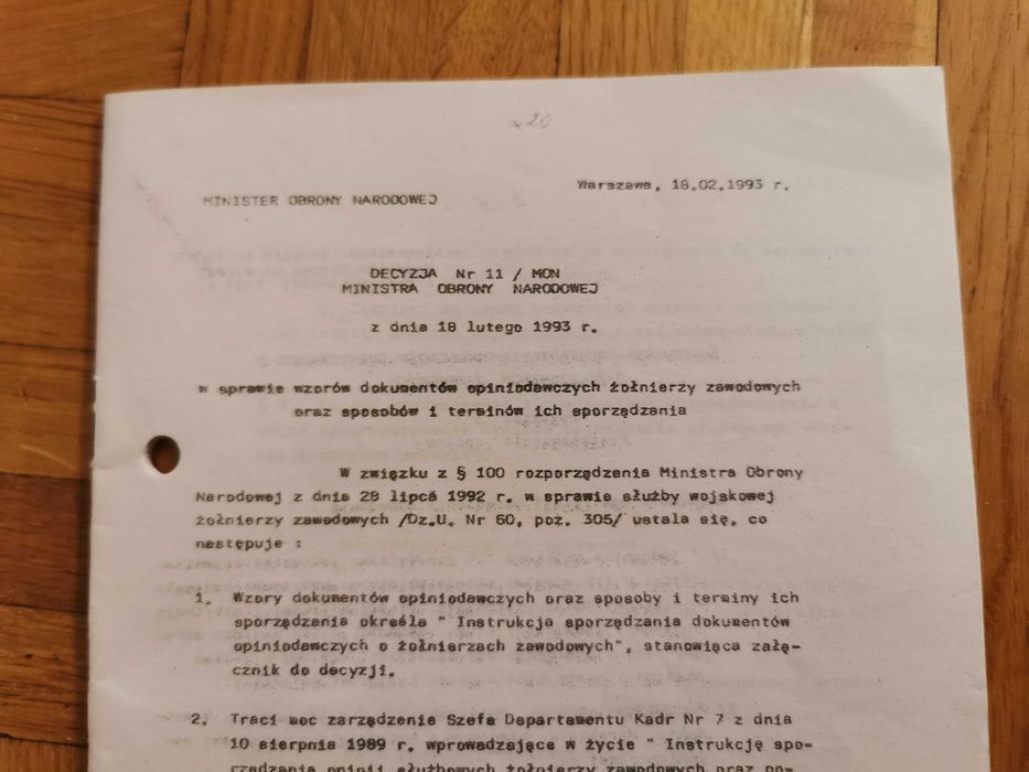 Dokument wojskowy z 1993 roku