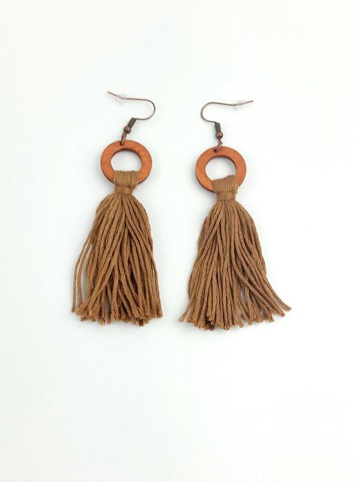 Nowy brązowy komplet biżuterii damski długi naszyjnik i kolczyki  boho