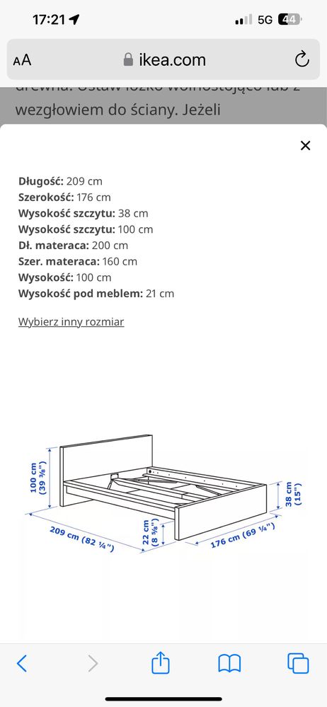Rama Lozka IKEA MALM 160x200 + 1 stelaz