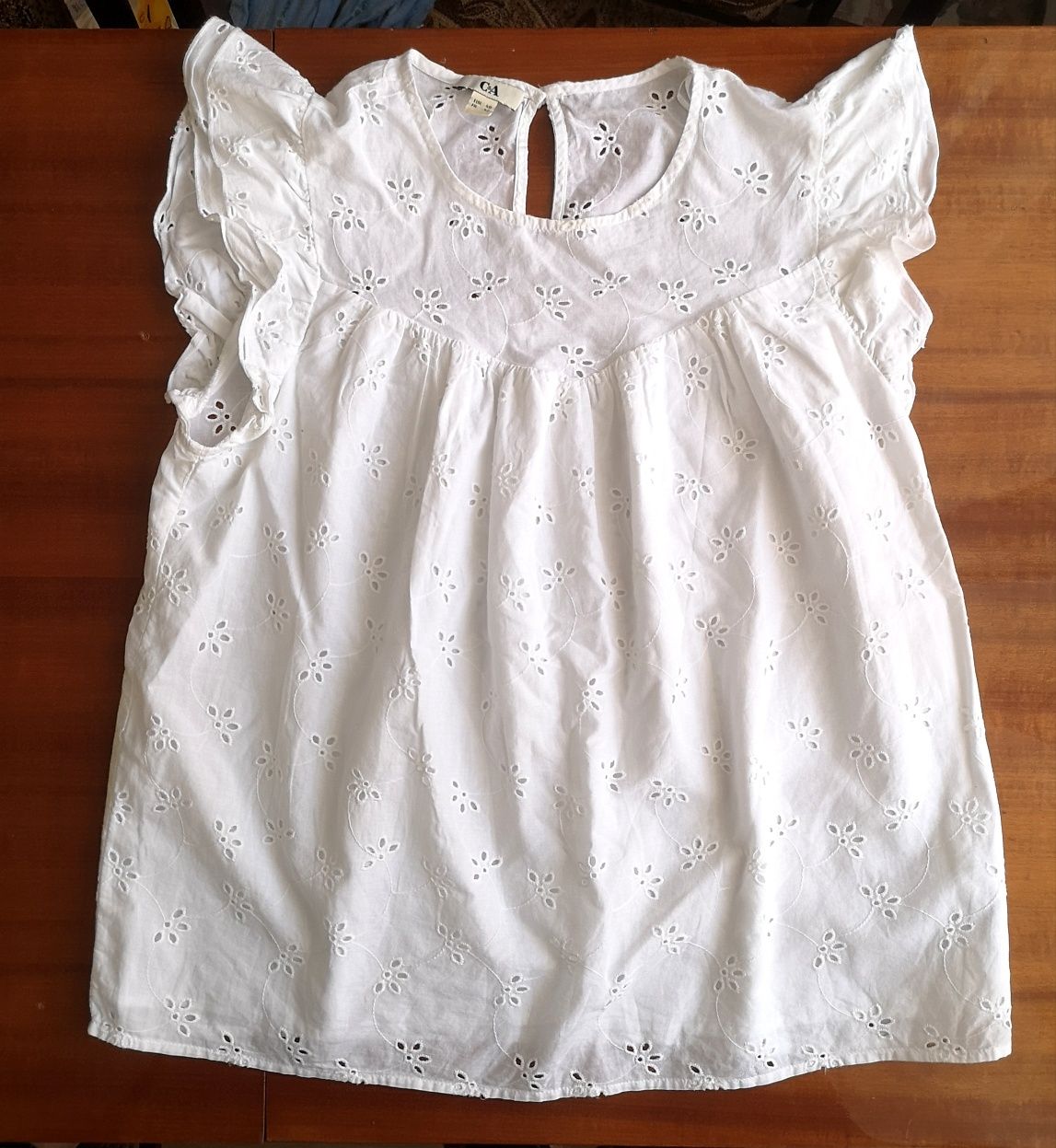 Biała bluzka boho na lato, L, haft angielski