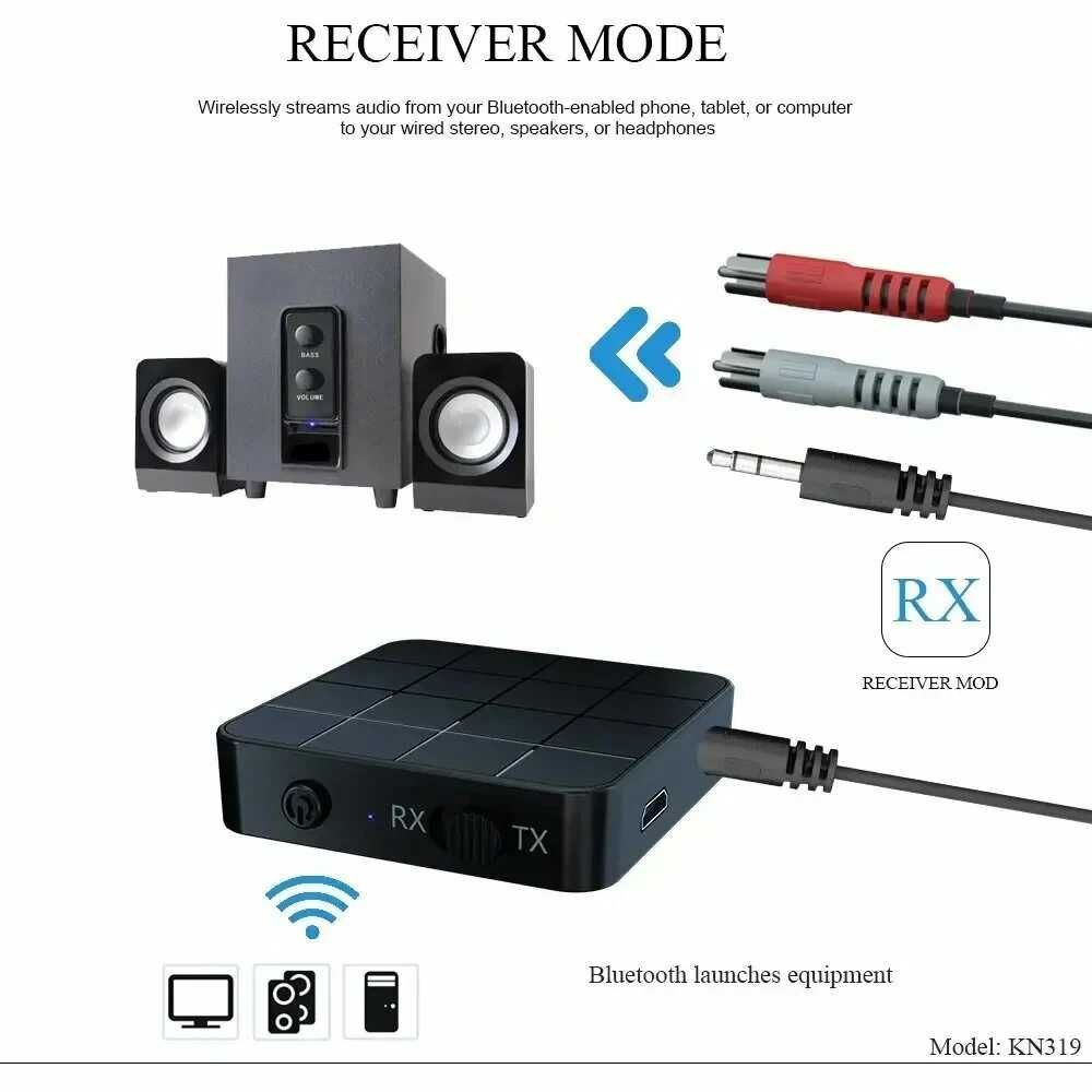 Bluetooth приёмник для автомобиля, дома Bluetooth 5.0 2 в 1, With RCA