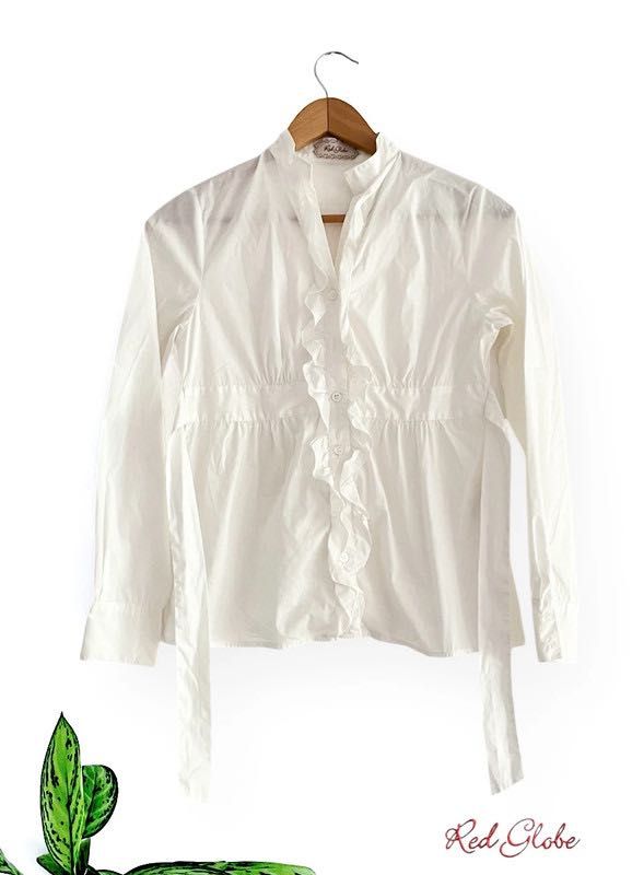 Blusa/Camisa Branca com Folhos – Red Globe