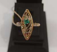 Золотое кольцо маркиз изумруд, бриллианты 585 проба