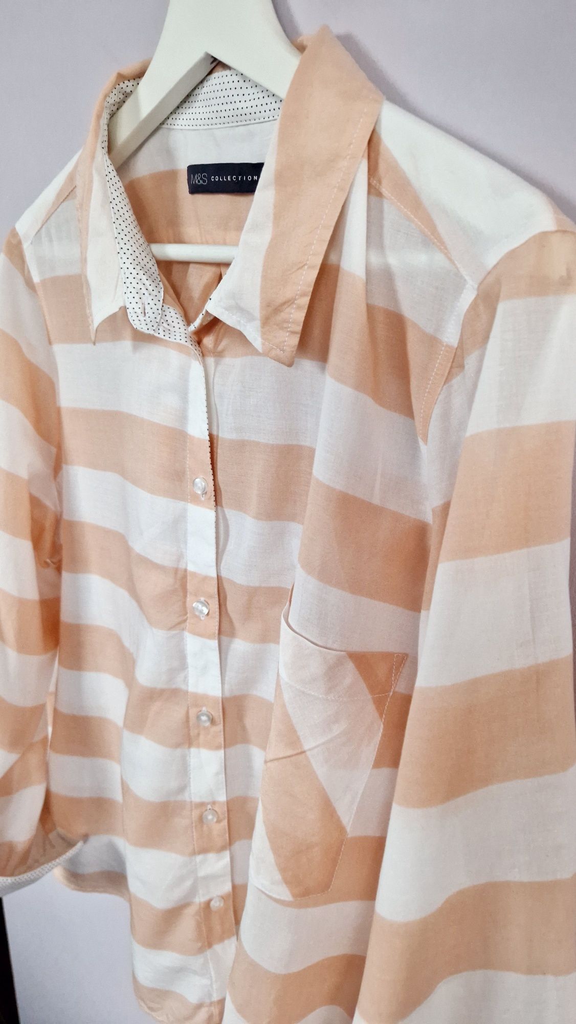 Damska lekka miękka koszula, bluzka koszulowa w paski plus size 3