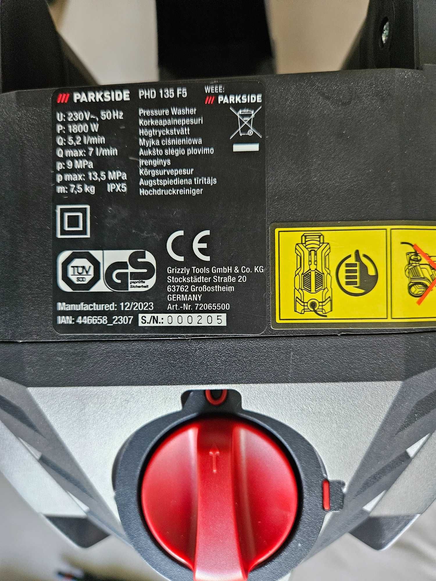 Parkside myjka ciśnieniowa 1800W PHD 135 F5
