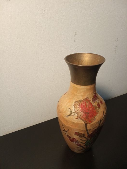 Antiga Jarra decorativa arte cloisonne (esmalte sobre metal)	- India