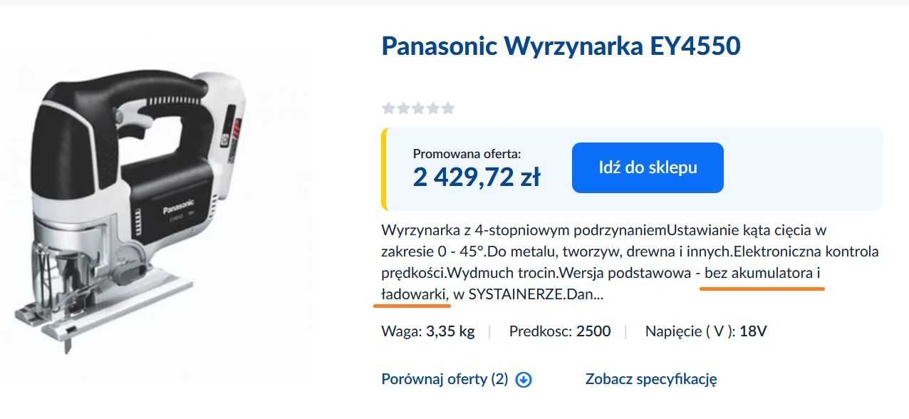 Wyrzynarka Akumulatorowa Panasonic EY4550 18V Aku 5.0 Ah 2020 Rok !