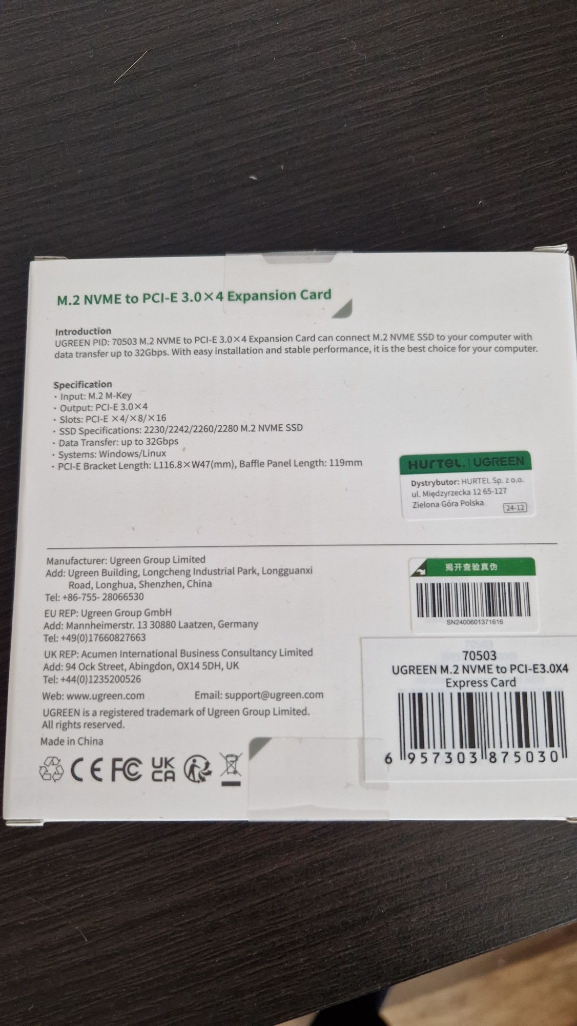 Karta rozszerzeń PCI-E do dysków ssd M.2
