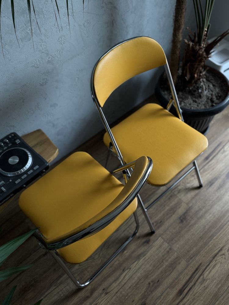 krzesła składane żółte bauhaus yellow design chrom loft