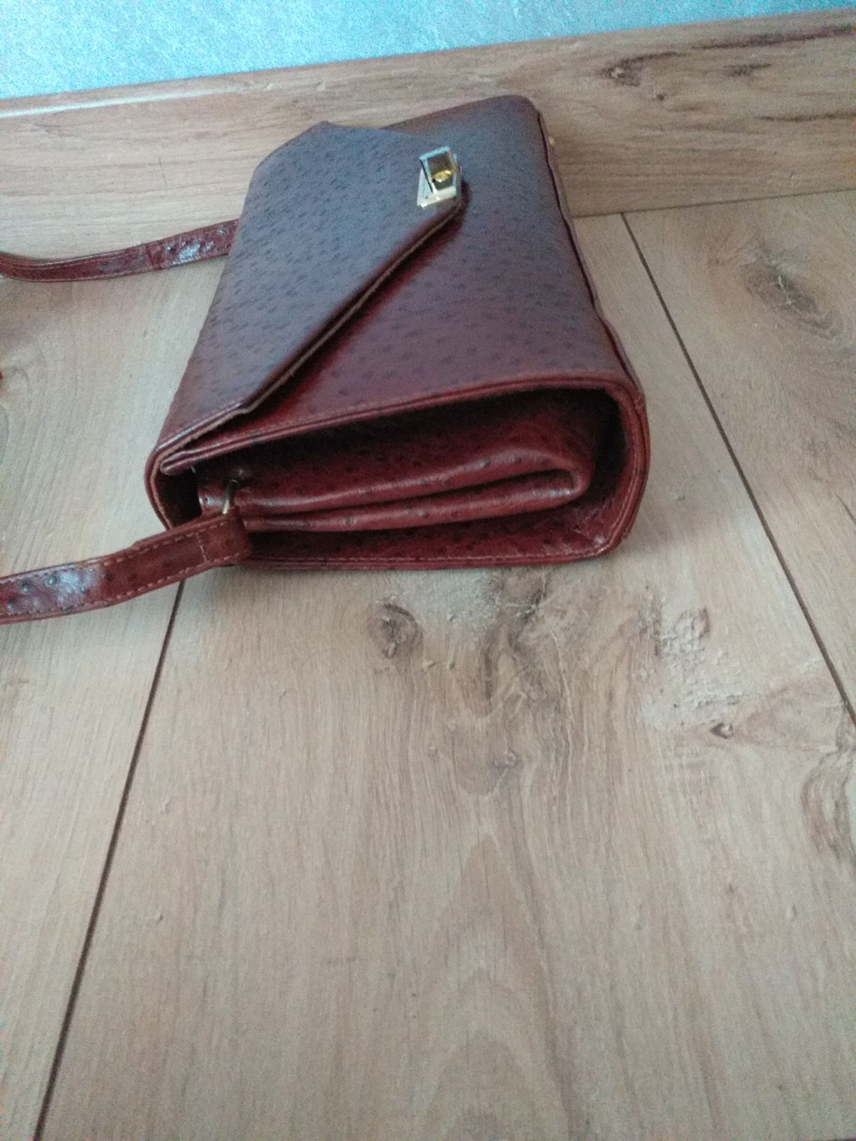 VINTAGE STRUŚ PICARD Mała oryginalna skóra skórzana torebka crossbody