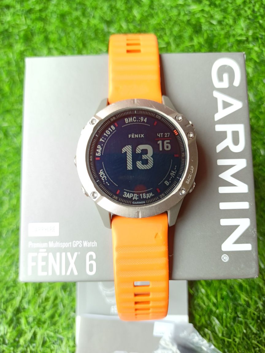 Годинник Garmin Fenix 6 Titanium Sapphire with Orange Band