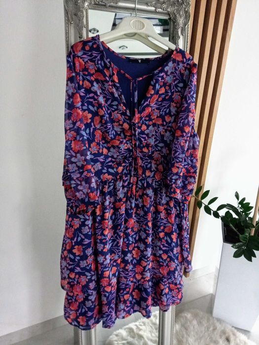 Sukienka XL jesienna falbany V by Very jak nowa elegancka /na codzień