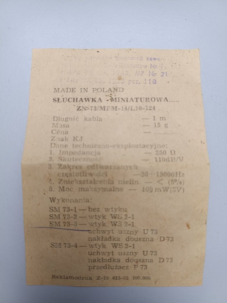 Słuchawka Unitra Tonsil SM 73-3