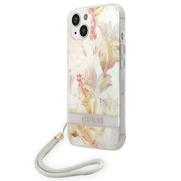 Guess Etui Flower Strap do iPhone 14 Plus / 15 Plus 6.7", Fioletowy