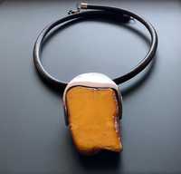Duży naszyjnik bursztyn amber srebro autorska biżuteria artystyczna