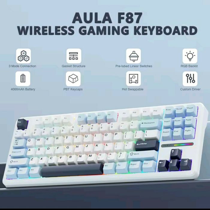 AULA F87 PRO механічна бездротова хотсвапна акумуляторна ігрова клавіа