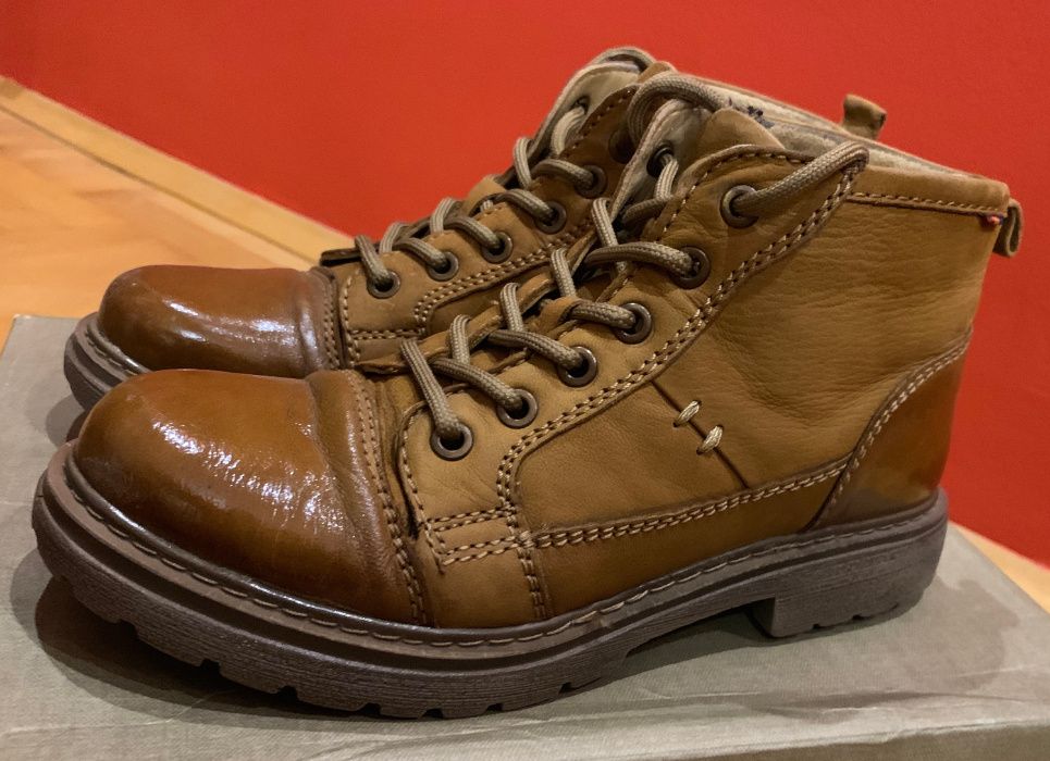 Brązowe trzewiki Buty Lasocki 37 botki trapery nubuk skóra zima camel