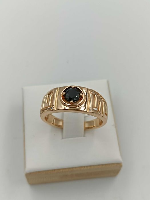 Sygnet męski pozłacany 18k złotem czarne oczko rozmiar 10,11,12,13