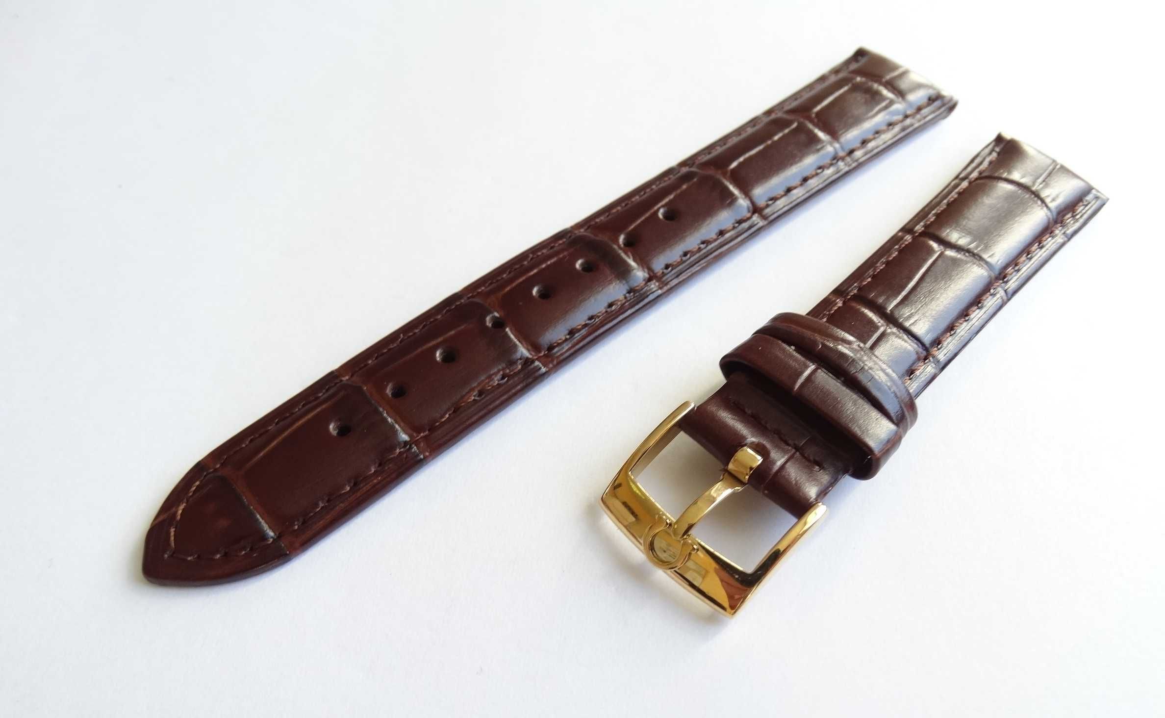 Pasek skórzany do zegarka Omega brązowy 18mm 20mm klamra srebrna złota