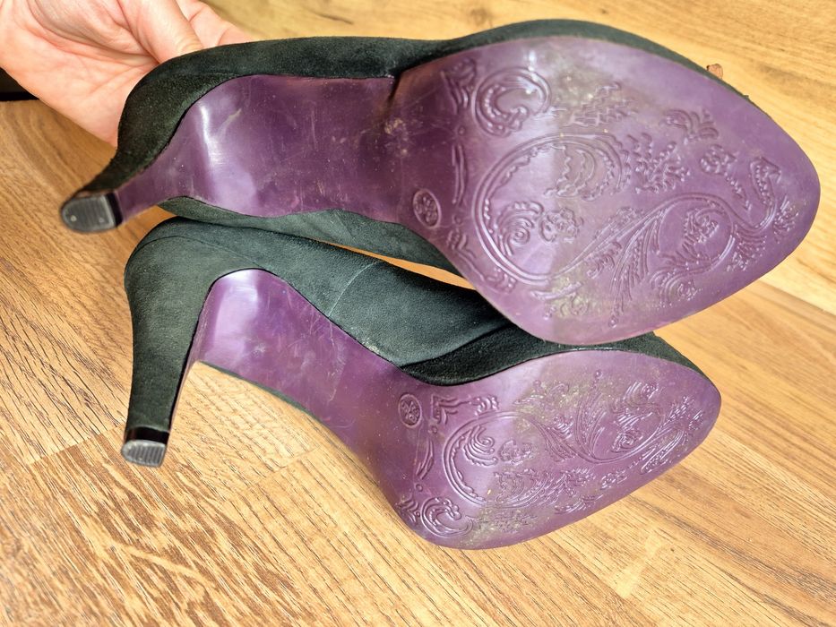 5TH AVENUE 38 eleganckie ciemnozielone czółenka na platformie skóra 38