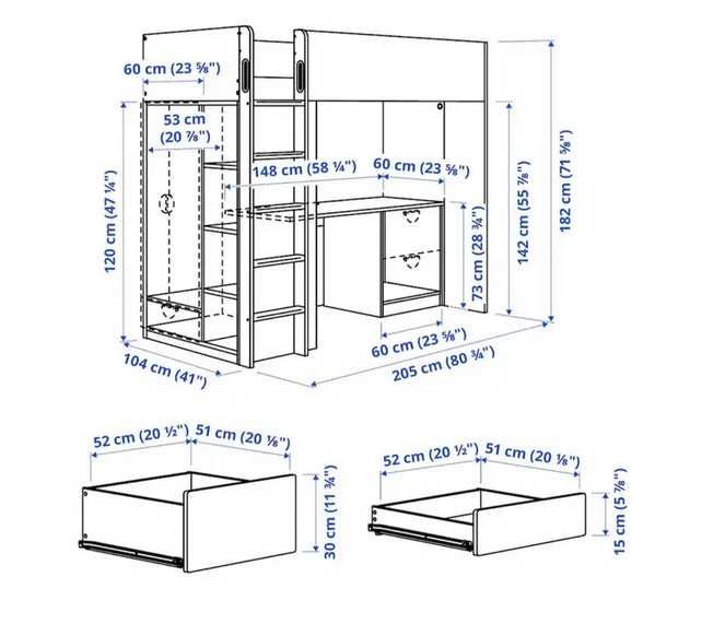 Beliche com secretária e roupeiro ikea SMASTAD